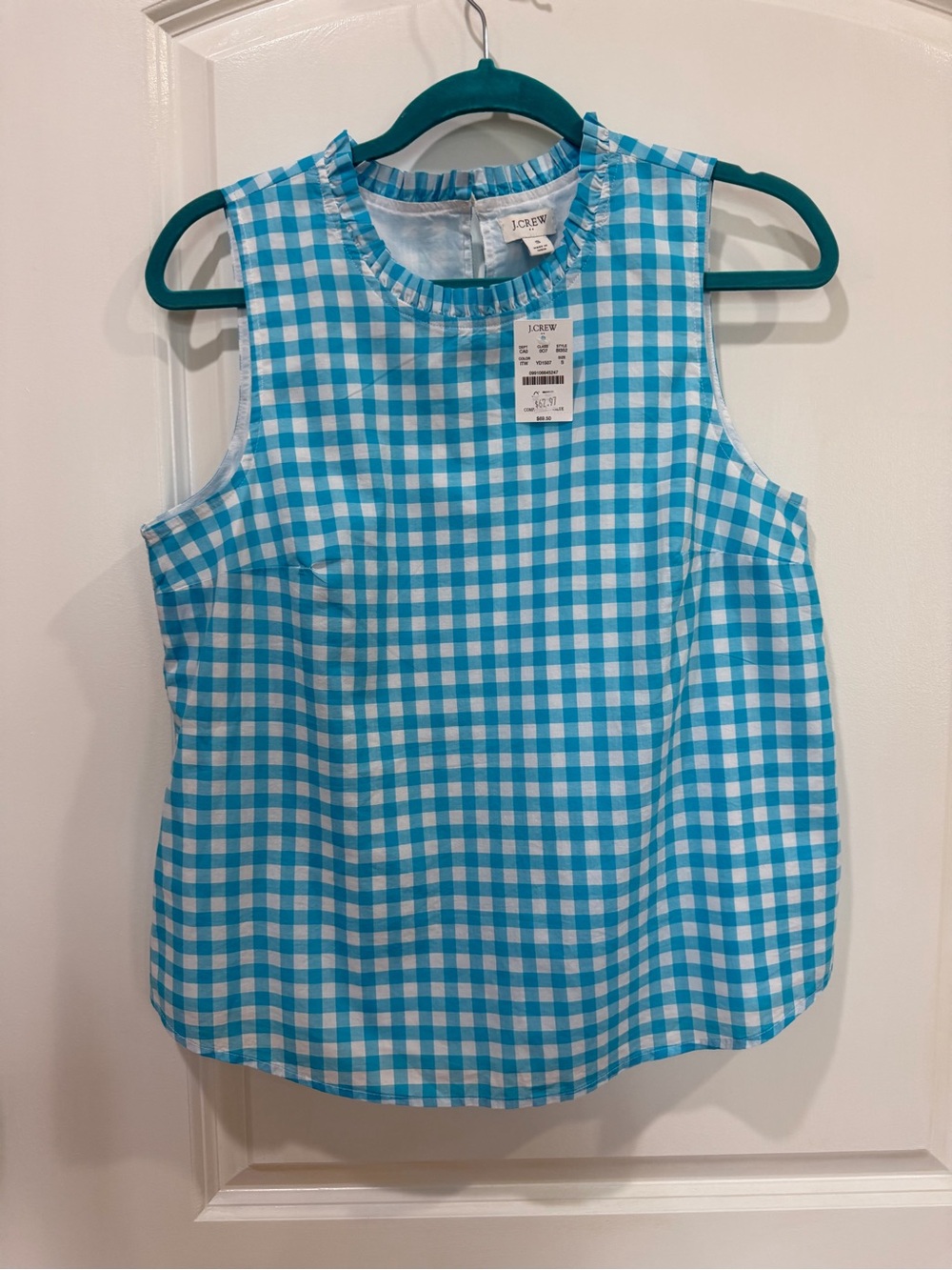 J. Crew Turquoise and White Gingham Sleeveless Top